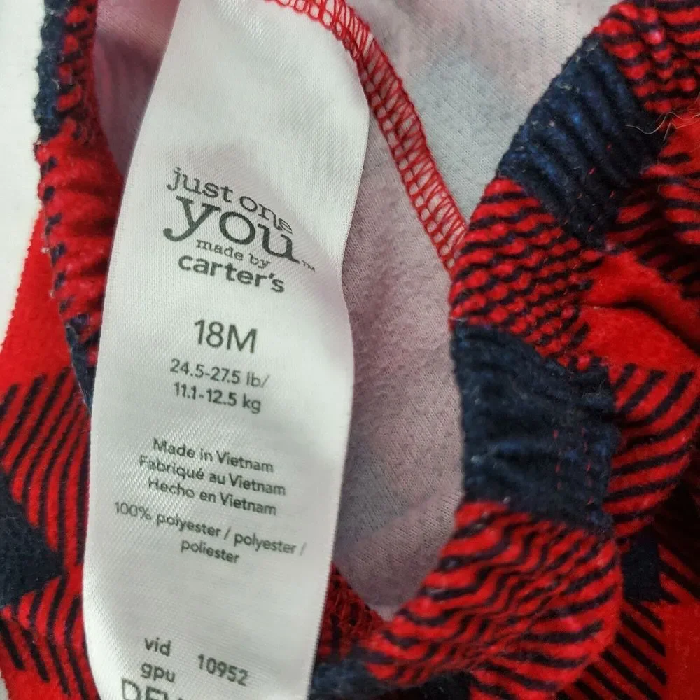 Carter's Boys Red Black Check Plaid Pajama Pants‎ Size 18M